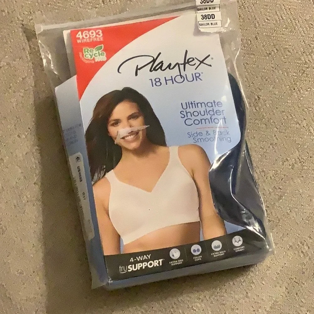Playtex 18 Hour Ultimate Shoulder Comfort Wirefree Bra - Navy #4693 Sz 38DD